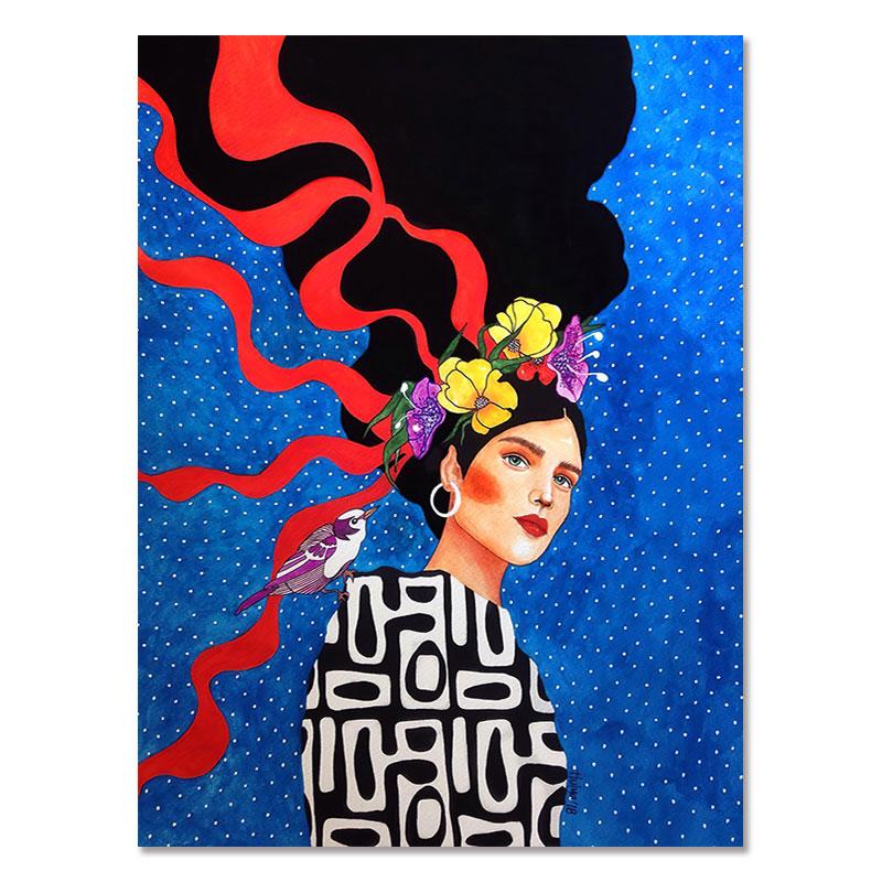 Abstract Flowers Girl Hair Wall Art Canvas Painting Bird Nordic Poster Art Prints Wall Pictures for Living Room Vintage