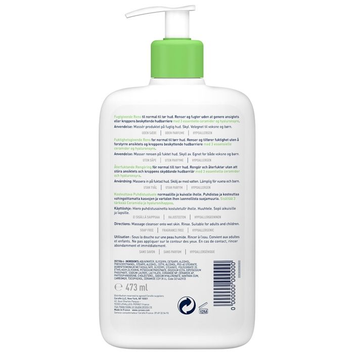 Crème lavante hydratante - CERAVE - Visage Corps - Acide hyaluronique - 3 céramides - 473ml