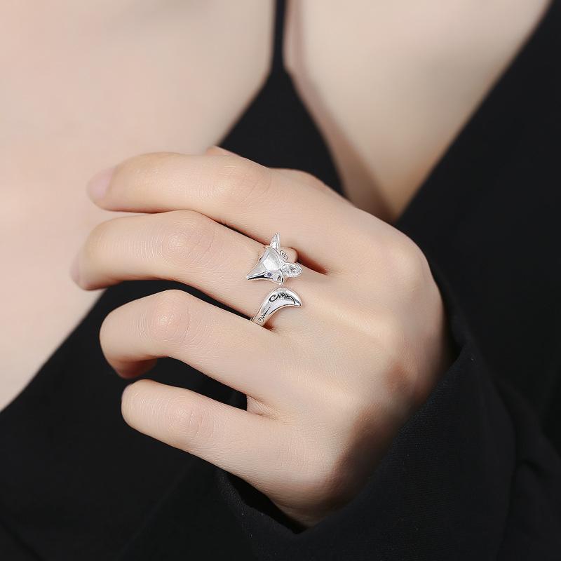 925 Sterling Silver Fox Ring Adjustable Simplicity Fashion Exquisite for Women Wedding Jewelry Accessories Gifts Wholesale