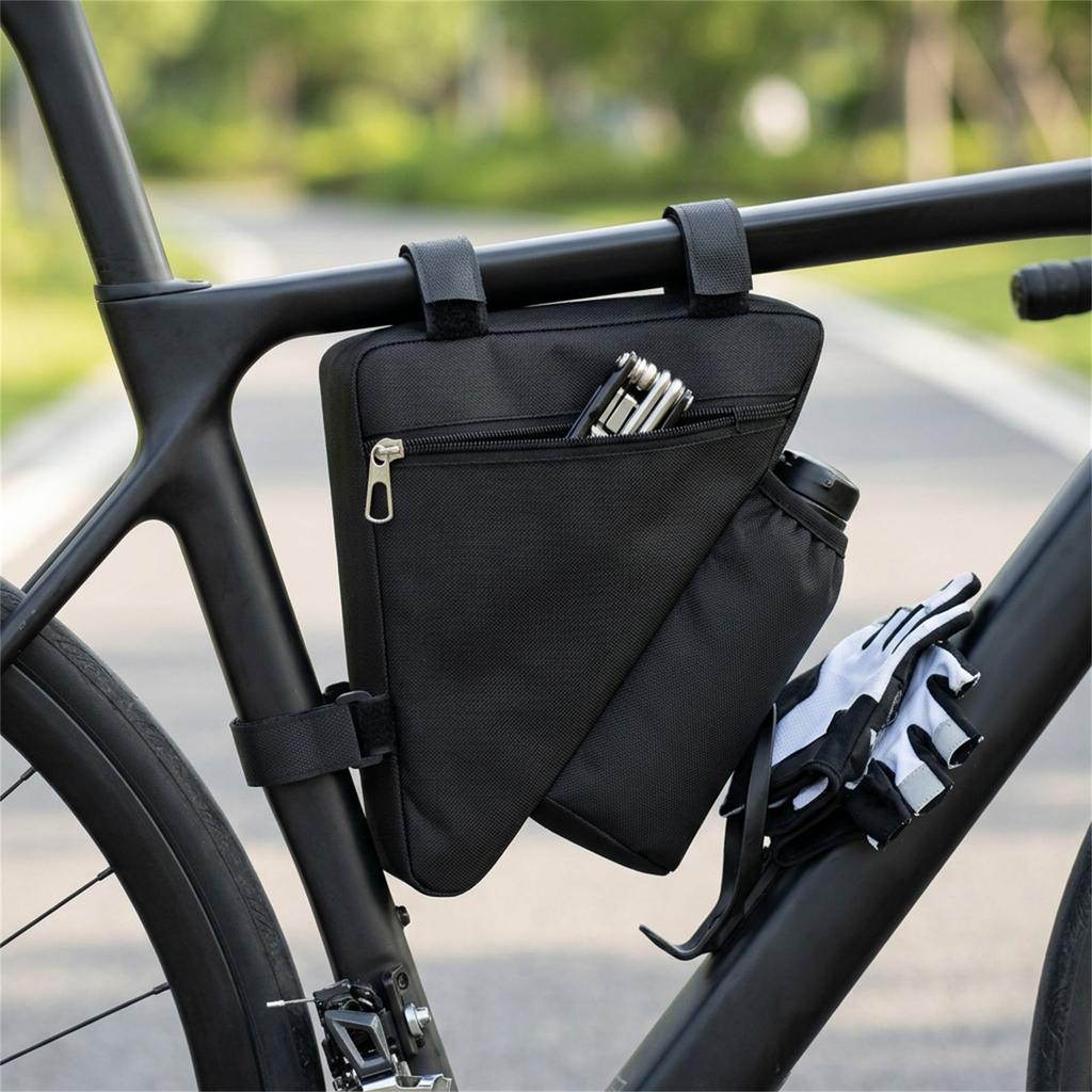 Bike Triangle Storage Bag with Water Bottle Pouch Rainproof Cycling Bag Bike Front Frame Tube Bags Accessories