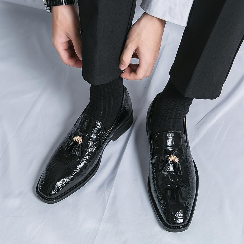 FashionMen ציצית נעלי עור נעלי שמלת עסקים בעבודת יד נעלי קז'ואל נעלי שרוכים נעלי גברים פלטפורמת מוקסינים להחליק
