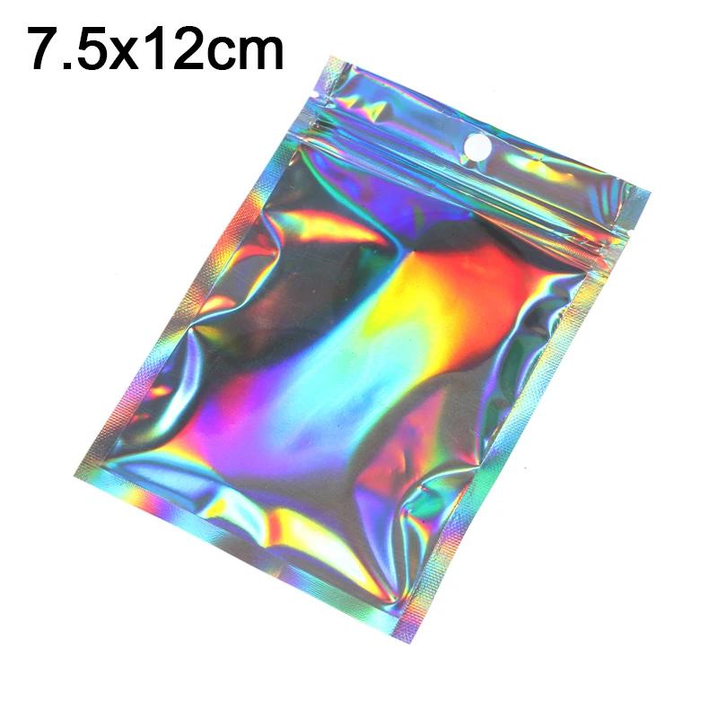 100Pc Iridescent Lock Bags Pouches Cosmetic Plastic Laser Bag Holographic Makeup Bages Hologram Zipper Bubbles Mailers Supplies