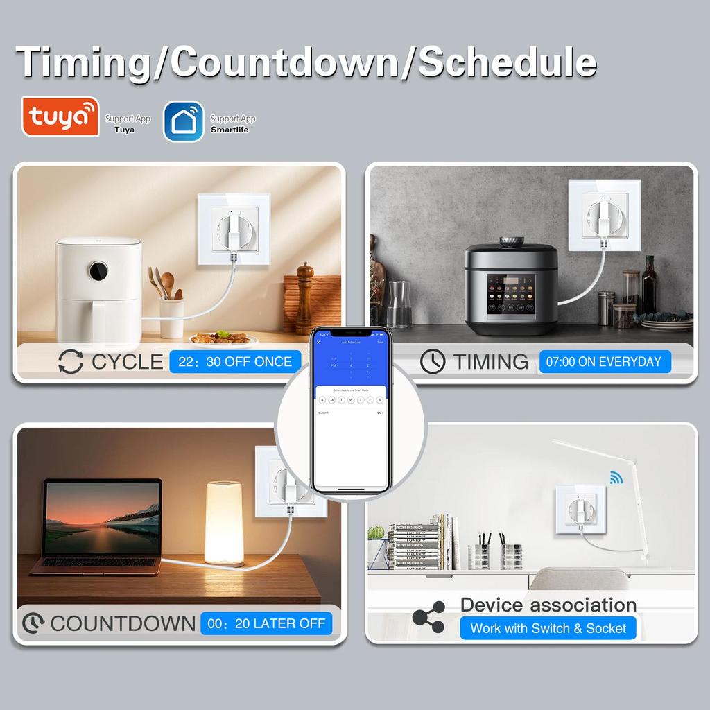 European Standard Smart WiFi Socket with APP Remote, Voice Control, Timer & Power Monitoring