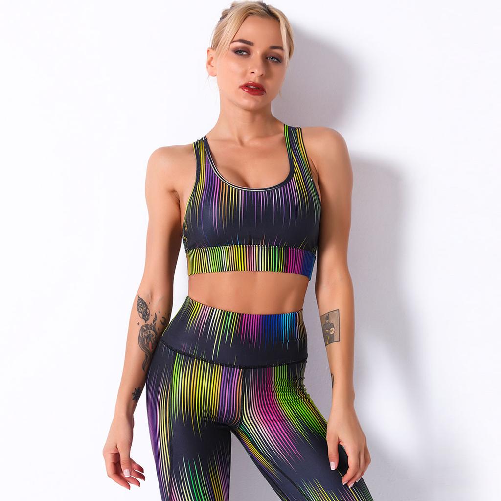 Digital Printed Color Floral Stripe Breathable Yoga Bra Women's Sports Running Fitness Wear