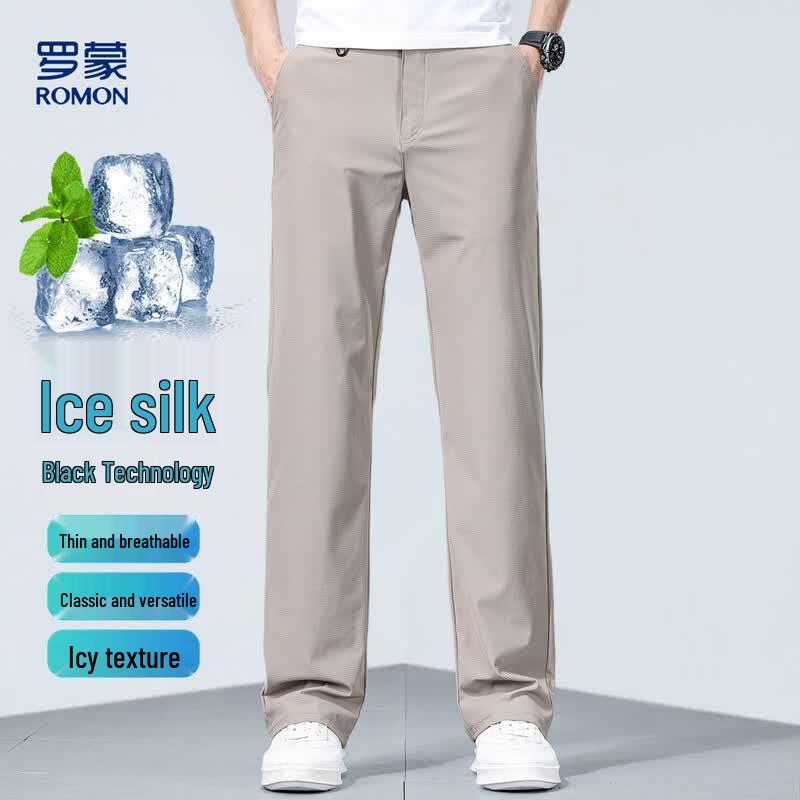 Romon Men's Summer Ice Silk Straight Business Casual Pants