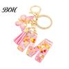 Compact Keychain Pink Series Pendant, Sequins Heart Initial Letter Charm Key Chain with Durable Butterfly Tassel Design, A-Z Holder for Bag