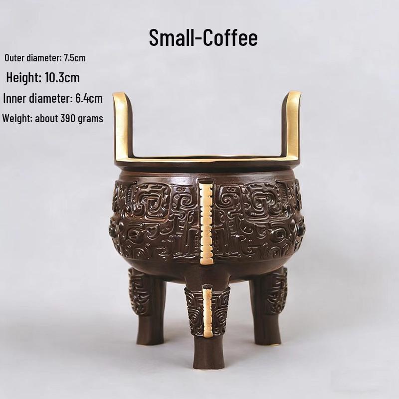 Antique-Style Brass Three-Legged Ding with Beast-Mask Pattern: Home or Office Wealth-Attracting Ornament