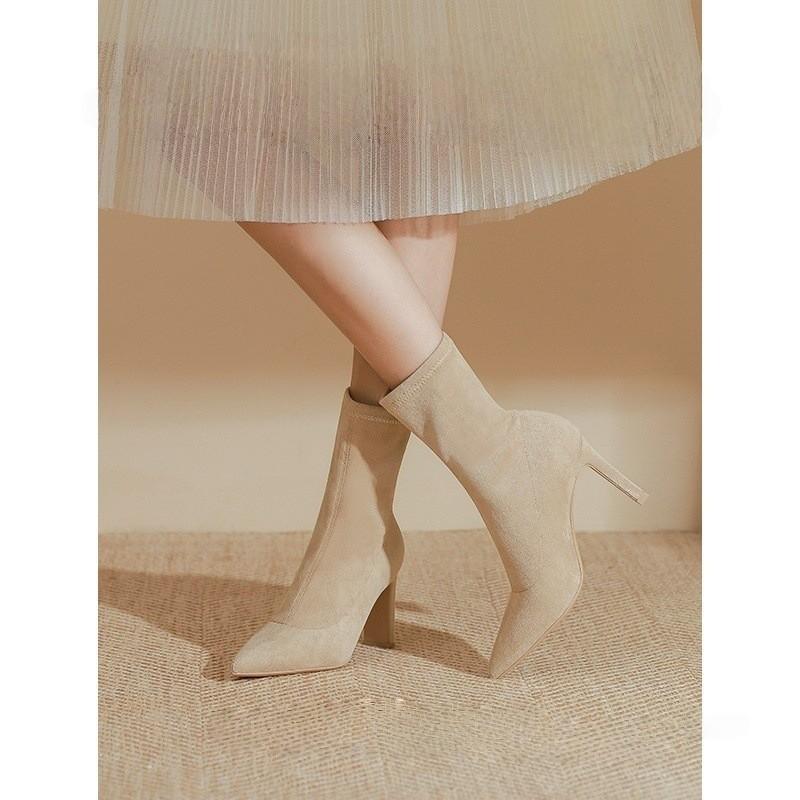 

Новые черные остроносые ботильоны на высоком каблуке женские весенне-осенние одинарные ботинки остроносые тонкие средней длины эластичные тонкие ботинки 39