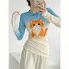 Spring Europe America Cat Leopard Print Fashion Women's T-shirt Pullover Women Long Sleeve Clothing Outdoor Casual Tees Top