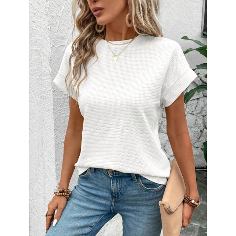 Damenmode Lässig Sommer Frühling Einfarbige Druck Kurzarm Rundhals Blusen Hemden