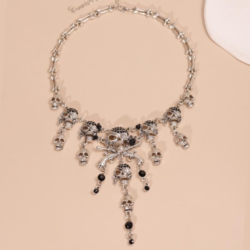 Halloween Pirate Skull Necklace Unisex Personality Skeleton Pendant Bones Chain Alloy Choker Women Jewelry Accessories