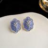 Retro oil painting flower earrings French super fairy purple oil drop earrings high-end earrings