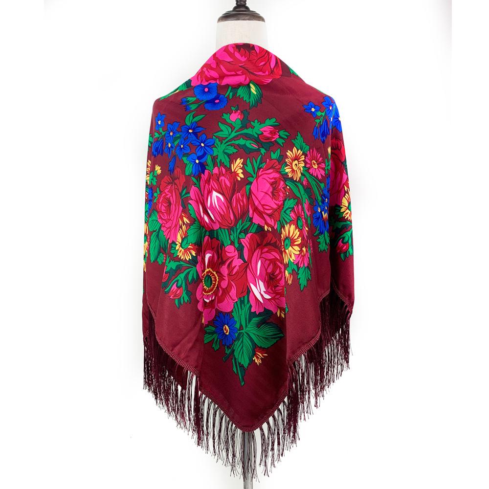 Retro Ethnic Fringe Print Square Scarf