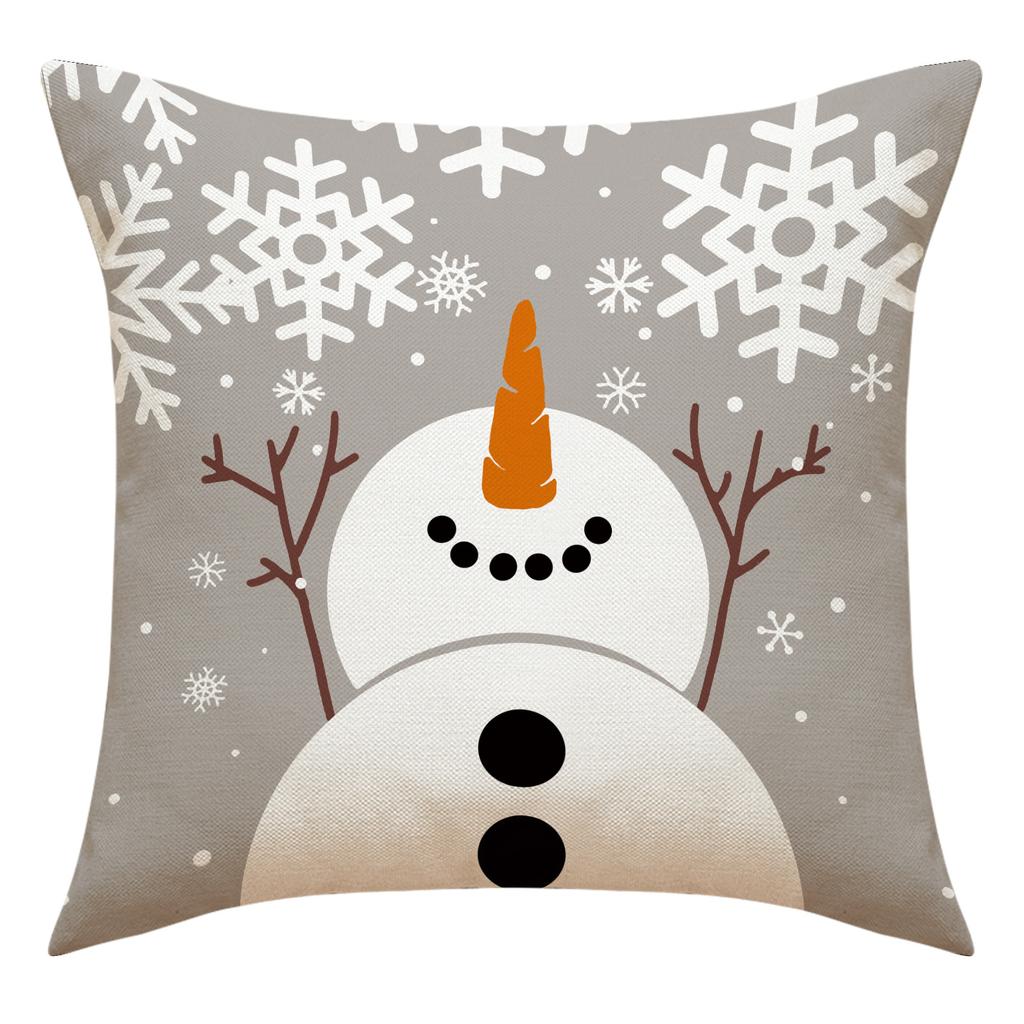 New Linen Cartoon Snowman Pillow Cover Christmas Decorative Sofa Cushion Linen Breathable Cushion Printed Cushion