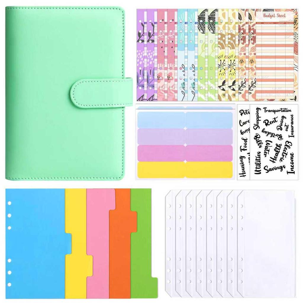 A6 Macaron PU Leather Zipper Budget Notebook with Detachable Loose-Leaf Pages