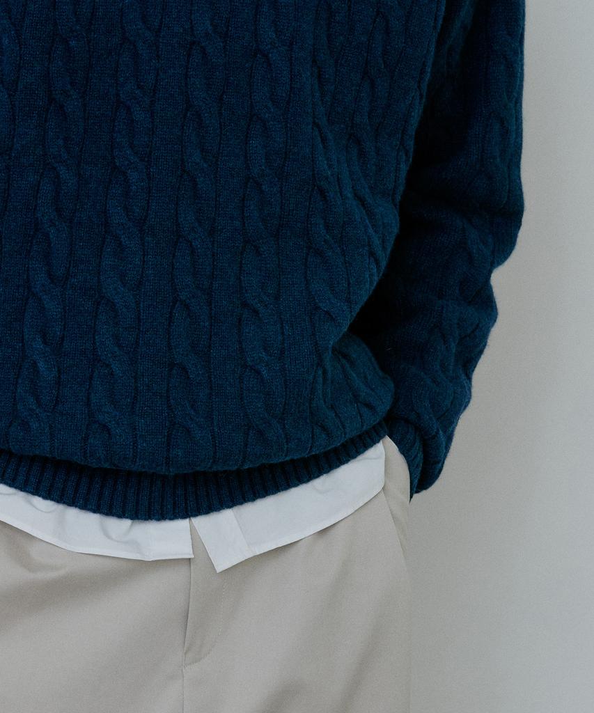 BLANKROOM Wool Cable Knit_Melange Navy