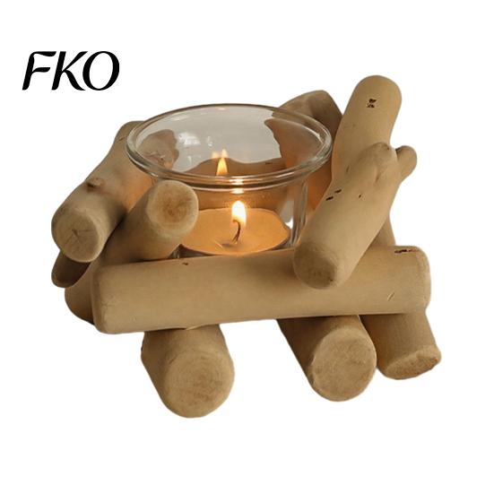 Rustic Candle Holder Wooden Glass Holder, Driftwood Ornament, Farmhouse Rural Home Decor Tabletop for Living Room Bedroom Office Gift