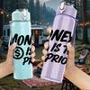 1PC Money Is The Top Priority Text 750ml Color Plastic Sports Water Bottle Leakproof Flip Straw Lid Suitable for Sports Office Home Use