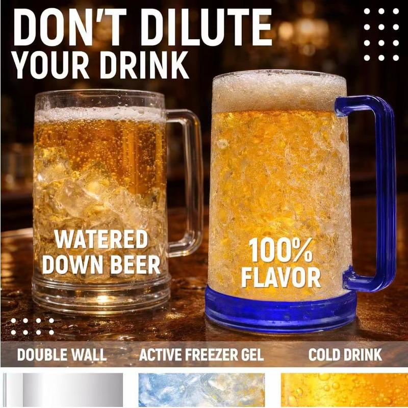 Comfortable Home Life Freezer Ice Mugs Beer Mug With Handles Transparent Whiskey Glasses Double Wall Gel Frosty Beer Cup For Bar Outdoor Drinking