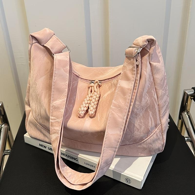 Large Capacity Casual Shoulder Bag for Women Summer Fashion Tote with Adjustable Strap, Polyester, Zip Closure, Minimalist Tote Durable Tote