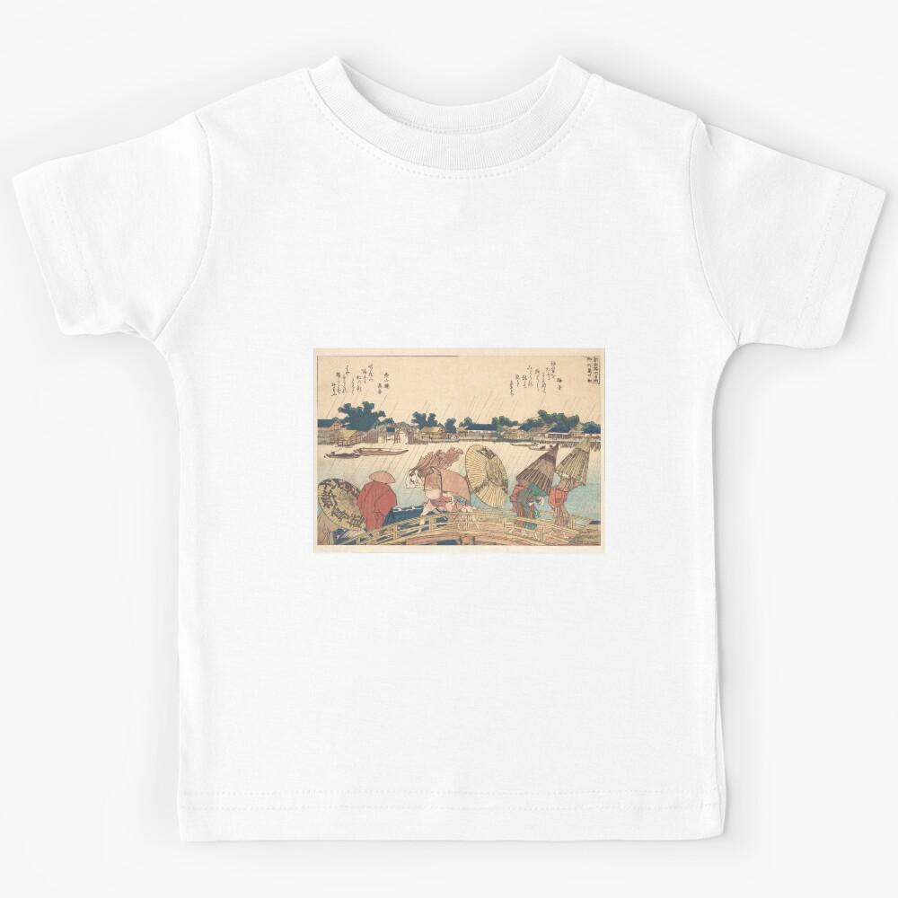 Shower at the New Yanagi Bridge - Katsushika Hokusai Kids T-Shirt 140