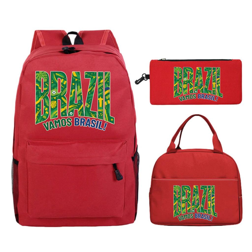 Fun Mexico Brazil Letter Print 3pcs Set Backpack Soccer Lover Kids Boys Girls Bagpack Pen Bag and Lunch Bags Suit Gifts