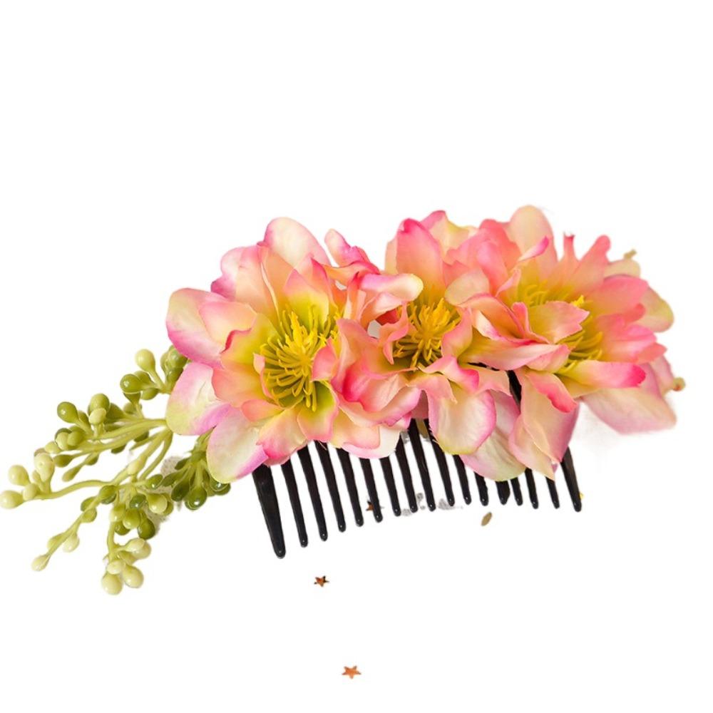 Multicolor Flower Hair Comb Cloth Thai Hair Comb Temperament Hair Accessories  performance clothing