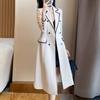 Women's Khaki Trim Long Trench Coat