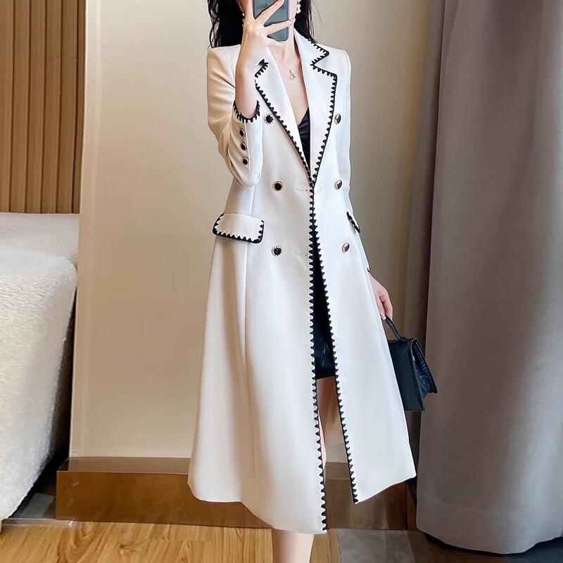 Women's Khaki Trim Long Trench Coat