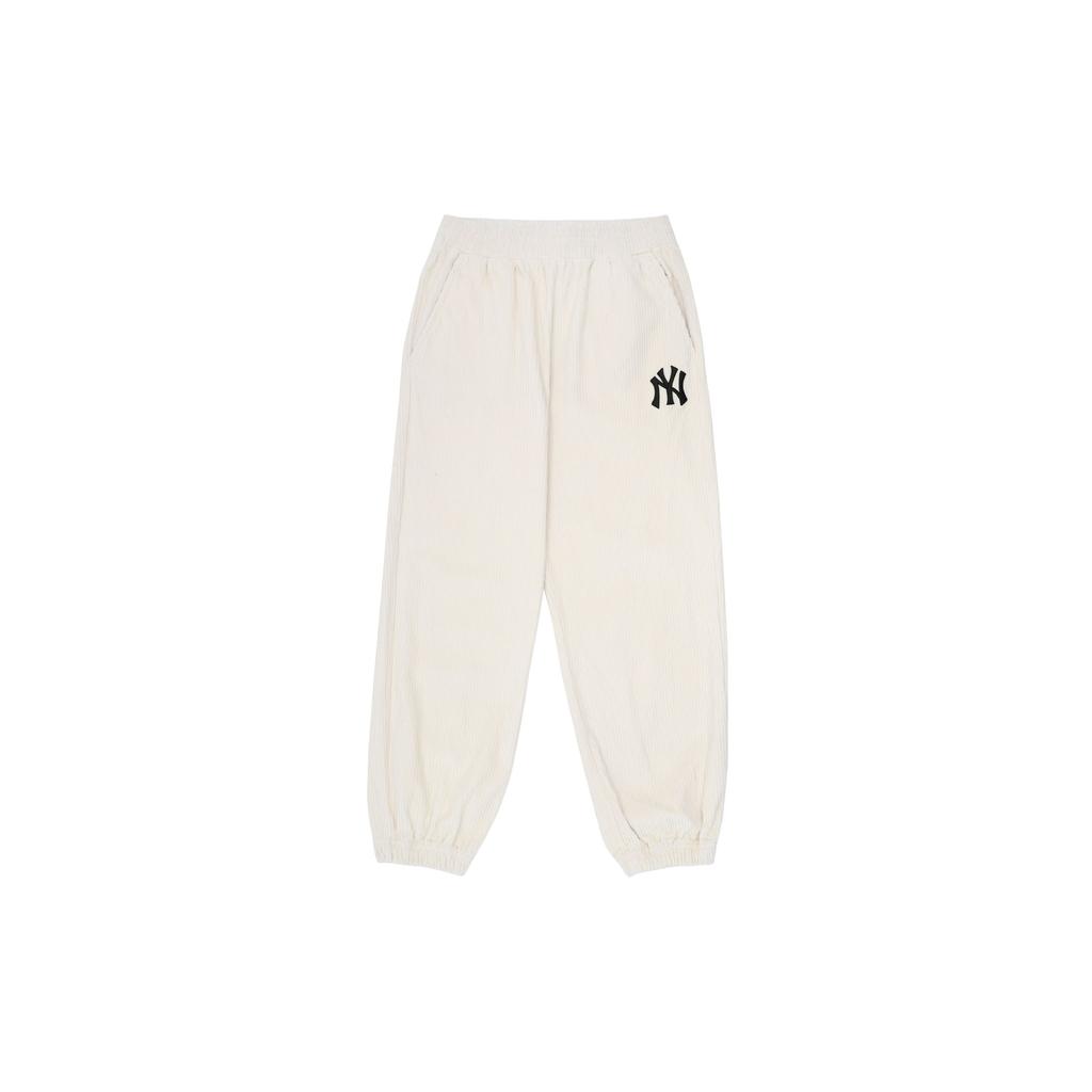 MLB New York Yankees Logo Print Corduroy Cuffed Casual Pants Unisex Bottoms Cream 3AWP12014-50CRS