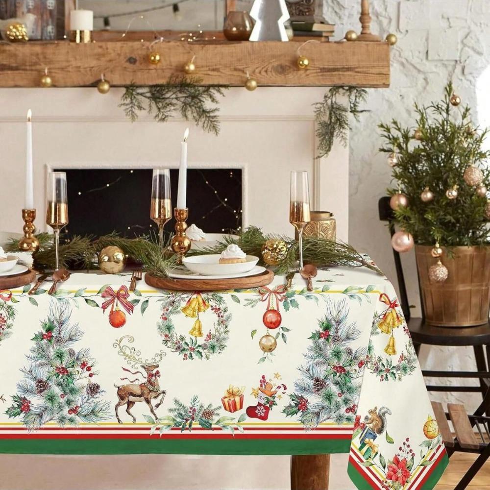 Waterproof Christmas Tablecloth Digital Print Kitchen Dining Table Decor Washable Holiday Home Decor