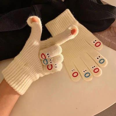 Cartoon Winter Gloves Coral Velvet Cute Candy Color Big Mouth Gloves Warm Thicken Five-finger Gloves Autumn Winter