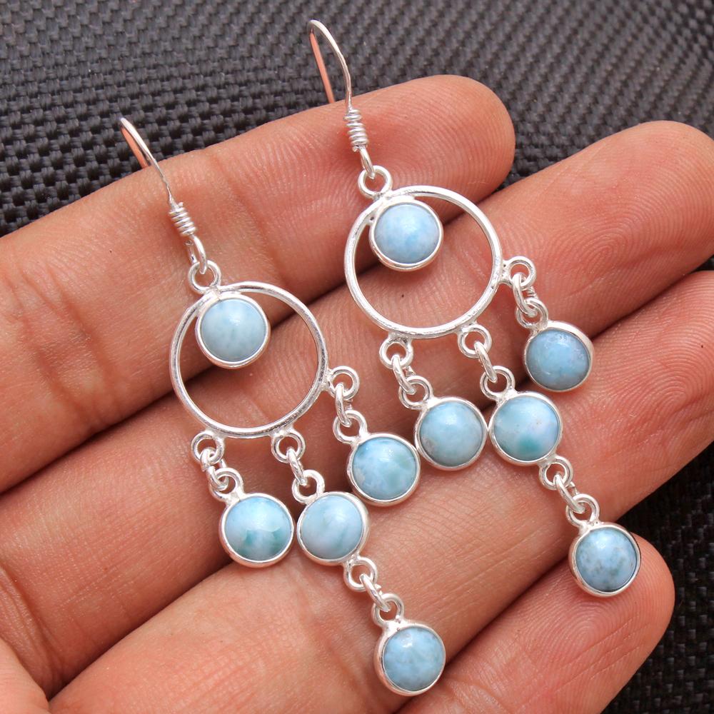 Prehnite Larimar Black Onyx Silver Earring, Silver Charm Jewelry, 925 Sterling Silver Handmade Earring, Gifts For Her