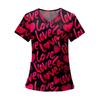 Women's Fashion Printed Short Sleeve V Neck Pattern Tops Pocket Working T-shirts