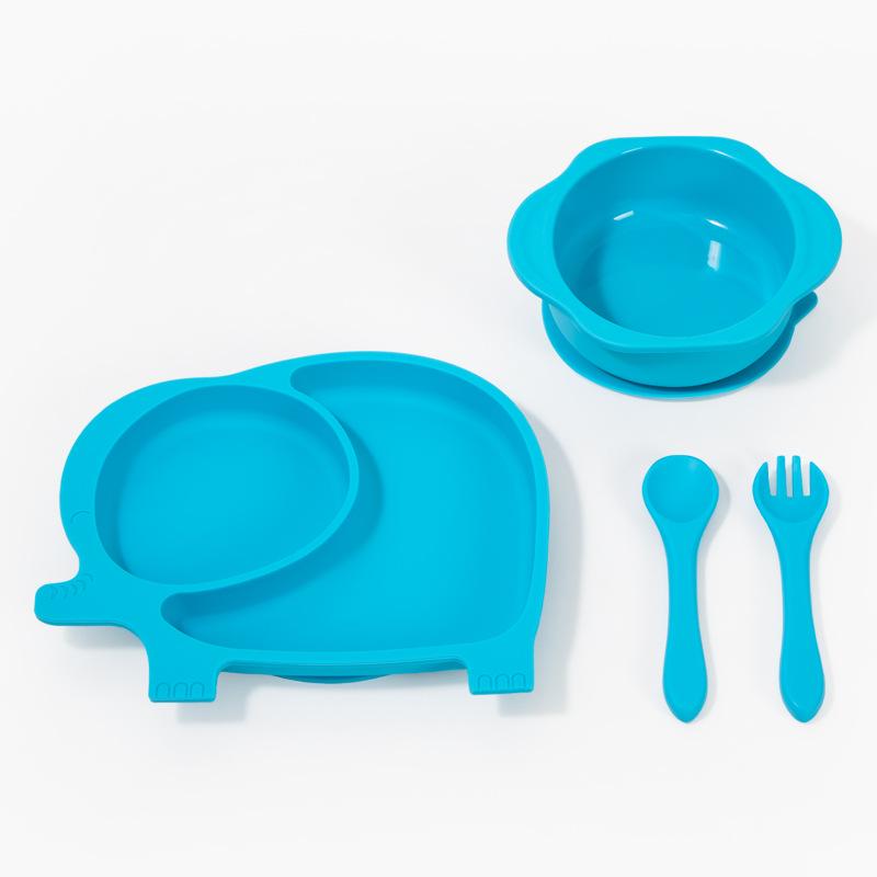 Ensemble de vaisselle pour bébé: Assiette Compartimentée en Silicone, Bavoir, Cuillère, Fourchette, Bol et Ventouse