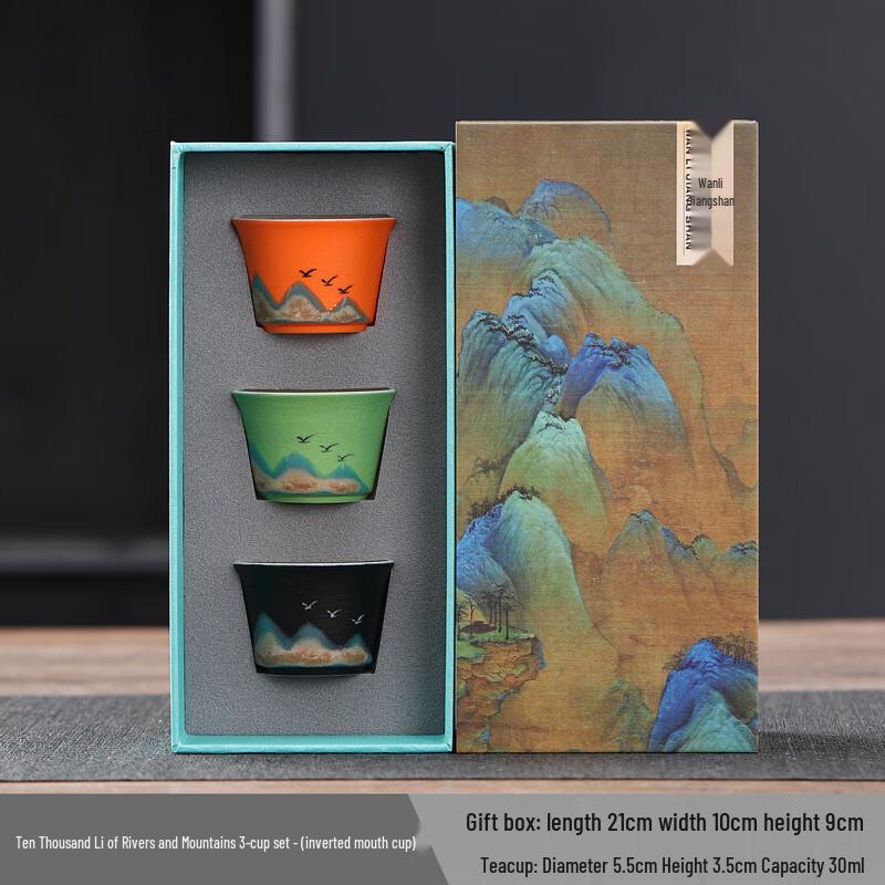 Guochao 'Ten Thousand Miles' Ceramic Master Tea Cup Gift Set