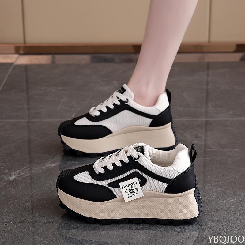 Spring And Autumn Women'S New Fashionable Thick Soled Height Increasing Anti Slip Sports Shoes Mesh Breathable Casual Shoes