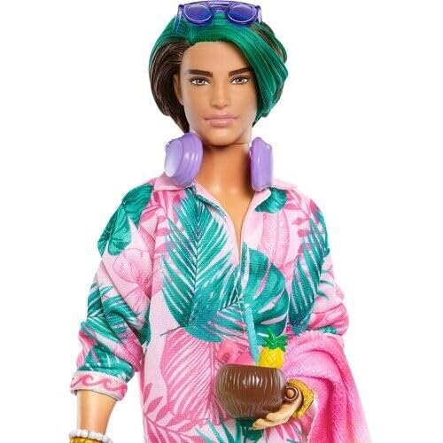 Barbie Extra Ken Fly Ken Doll with Beach-Themed Travel Clothes & Accessories [Parallel Import]