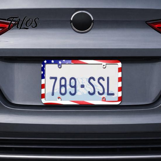 Durable License Plate Holder 2Pcs US Flag Frame Holder, Patriotic Car Tag American Star Stripes Covers, Auto Accessories