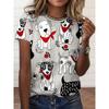 White Doodle Dog Women's Tee - Cute Puppy & Bandana Graphic, Playful Cartoon Print Design for Casual Daily Wear