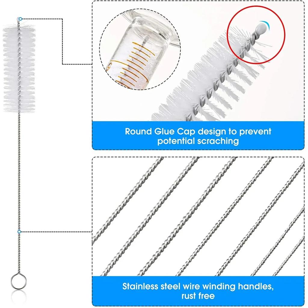 10pcs Pipe Tube Brush Pipe Cleaning Brushes Nylon Bristle Drinking Straws Cleaner Brush For Washing Kettle Spout Teapot Nozzle