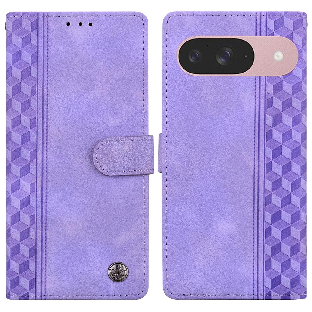 For Google Pixel 9 Pro/Pixel 9 Leather Case Imprinted Checkered Pattern Wallet Stand Flip Phone Cover