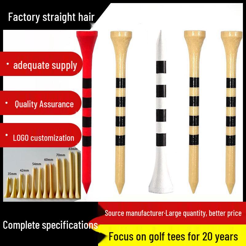 

Bamboo & Wooden Golf Tees, 70mm, Natural Color with Colored Stripes, Ball Holder. Golf