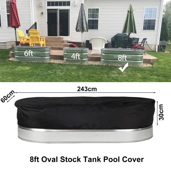Hot Tub Cover Heavy Duty Drawstring UV Proof Reusable Waterproof Dust-Proof Oxford Cloth Outdoor Oval Stock-Tank Pool Cover Yard Supplies
