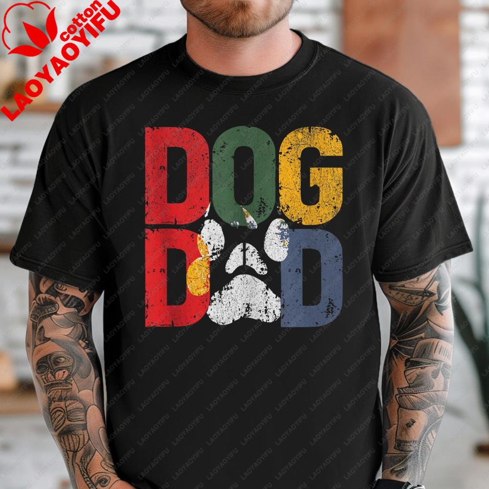 Vintage Dog Dad TShirt Retro Pet Parent Vibe Shirt Pet Lover Statement Tshirt Fathers Day Tee Men Crewneck Cotton Short Sleeve