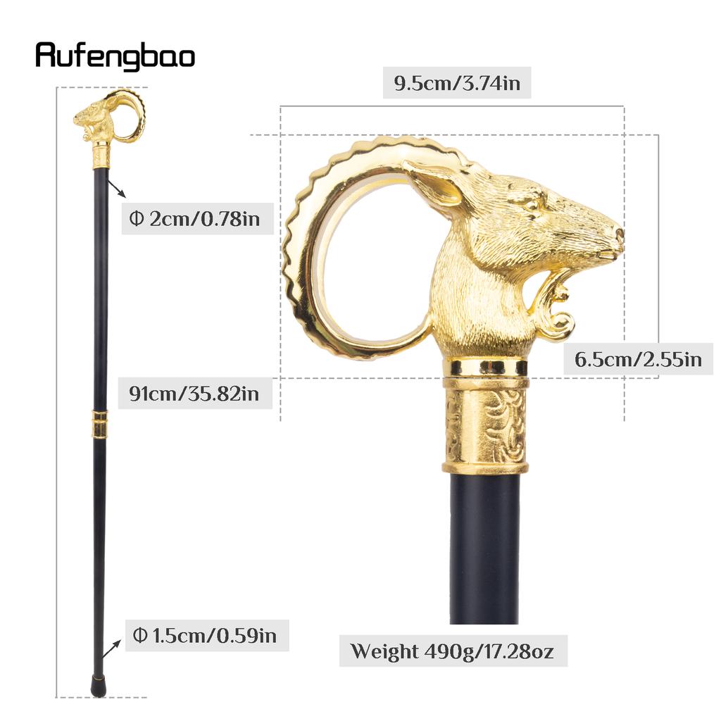 Golden Goat Sheep Animal Walking Stick Decorative Cospaly Vintage Party Fashionable Walking Cane Halloween Crosier 91cm