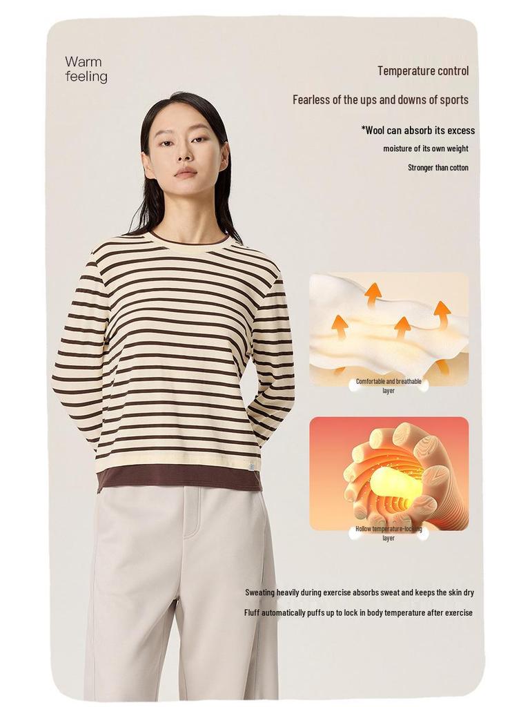 Merino Wool Tencel Striped Two-Piece Casual Long Sleeve T-Shirt