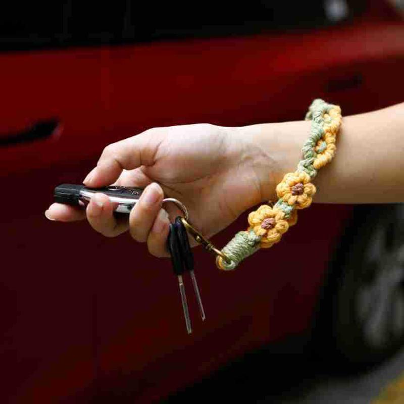

Handmade Macrame Wristlet Keychains Ornament Crochet Key Strap Lanyard Ornaments