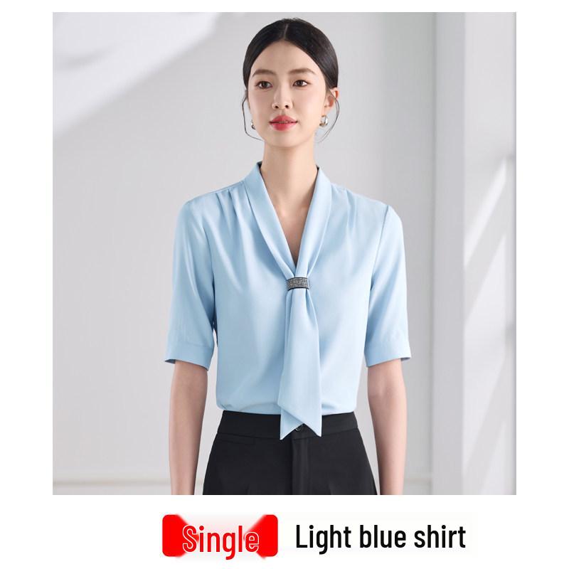 Women's Summer V-Neck Short Sleeve Professional Blouse