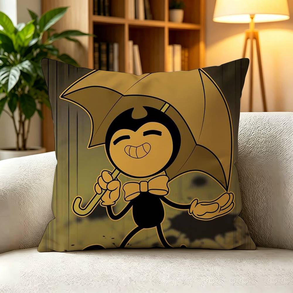 CClassic Indie Horror Game BATIM Bendy  Pillow Case Square DoubleSided Sofa Cushion Cover Bedroom Bedside Pillow